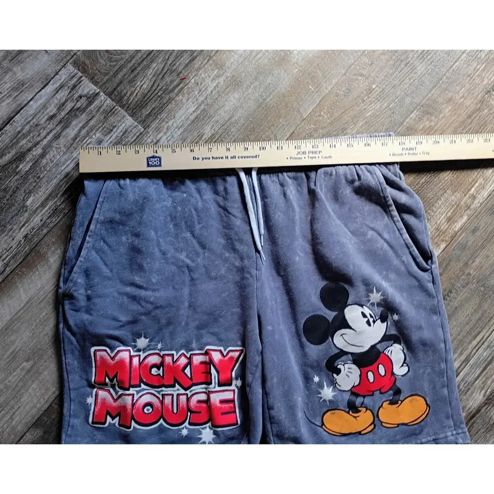 Disney Mickey Mouse Lounge Shorts Men's Medium Gray Graphic Drawstring Fleece
